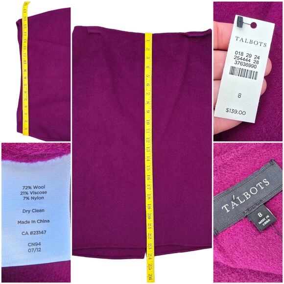 2 Wool Blend Skirts Talbots Size 8 Light Blue Wine Purple Soft Fabric Solid - Picture 7 of 12
